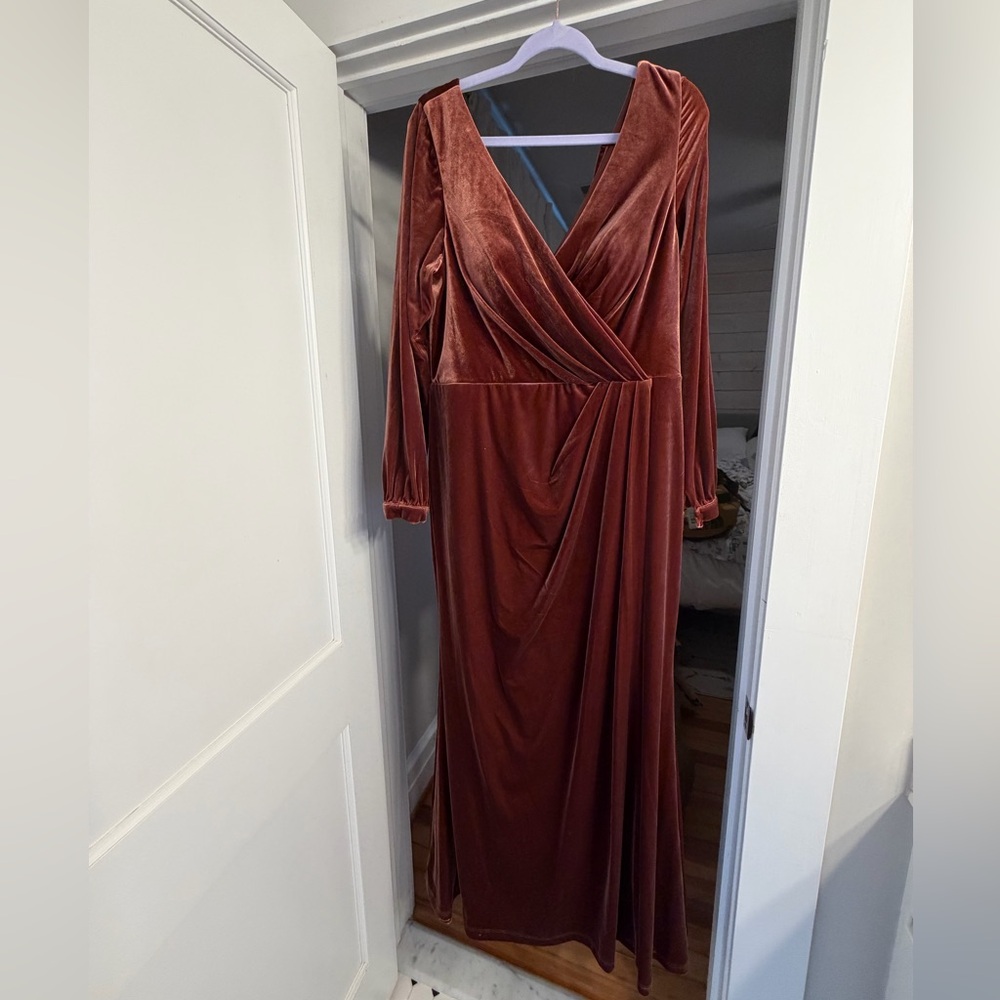 Revelry Rust Velvet Long Sleeve Wrap Maxi Dress